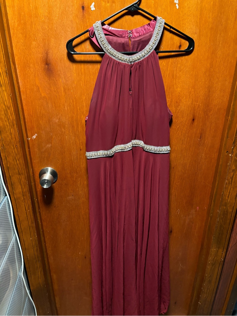 Embellished Halter Maxi Dress - Wine